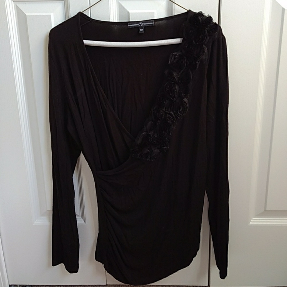 Black Top with lace black rose detail